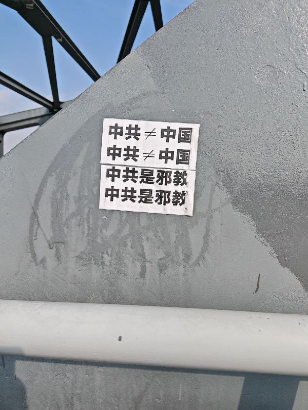 网友投稿：11月3日，山东省聊城市一座大桥上出现“中共≠中国”“中共是邪教”的标语