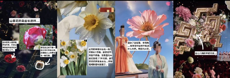 近日，一植物博主表示：央视春晚里的歌咏创意《贺花神》里的背景里的花都是是用AI生成的，并且漏洞百出：杂糅了波斯菊和水杨梅的AI花、山茶花的花萼大错特错、7瓣花瓣的水仙花、错误的深杯型且有花萼的桂花这位植物博主表示，这是一个失败的节目查看原文近日，一植物博主表示：央视春晚里的歌咏创意《贺花神》里的背景里的花都是是用AI生成的，并且漏洞百出：杂糅了波斯菊和水杨梅的AI花、山茶花的花萼大错特错、7瓣花瓣的水仙花、错误的深杯型且有花萼的桂花这位植物博主表示，这是一个失败的节目查看原文