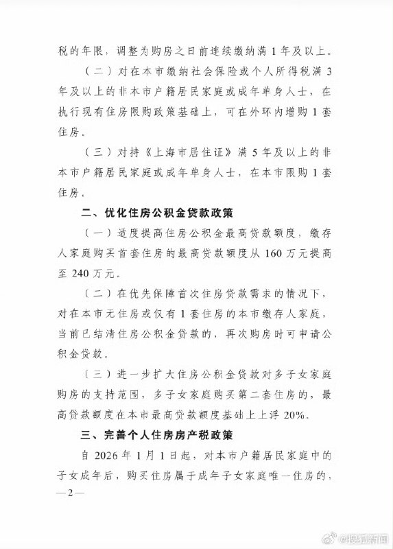 上海进一步优化住房限购政策：非沪籍购房社保年限缩短至1年2月25日，上海市住房城乡建设管理委等五部门联合发布《关于进一步优化调整本市房地产政策的通知》，宣布进一步调减住房限购政策