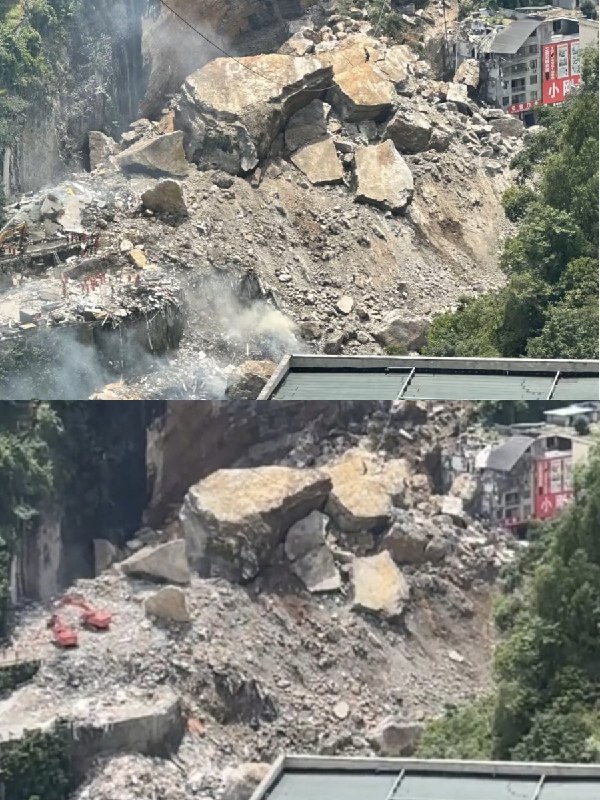 7月19日，根据重庆山体垮塌事故发生当天和两天后的最新现场情况对比图，有网友指出，经过两天的所谓“救援”，现场清理进度十分有限，仅仅只是清理了周边极小一部分的建筑废墟