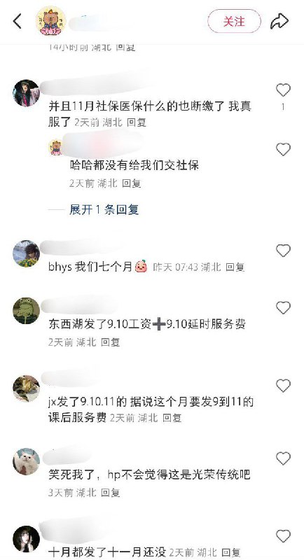 12月2日，湖北武汉黄陂区，一名临聘教授吐槽自己三个月没发过工资了，评论区体制内网友纷纷表示自己也遇到了类似的情况