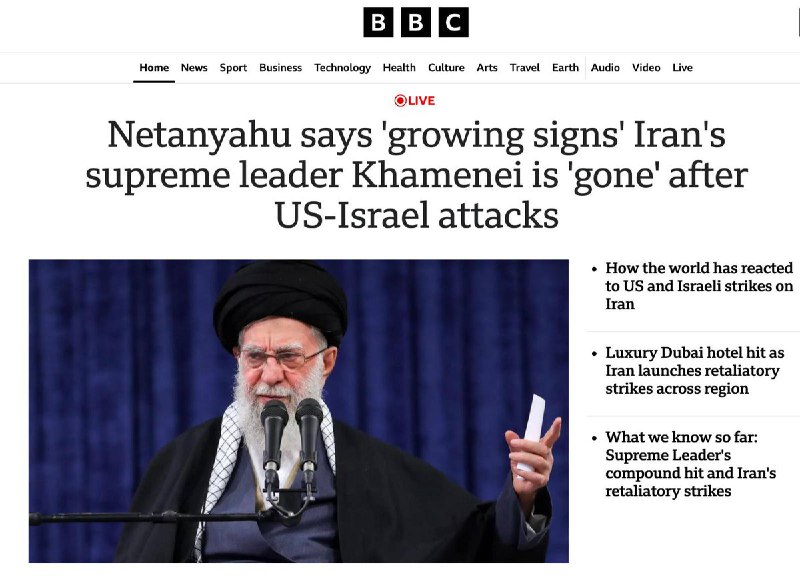 BBC、WSJ和路透社多个媒体，援引 以色列总理 内塔尼亚胡的消息，“越来越多迹象”表明伊朗最高领袖哈梅内伊“已不在人世”