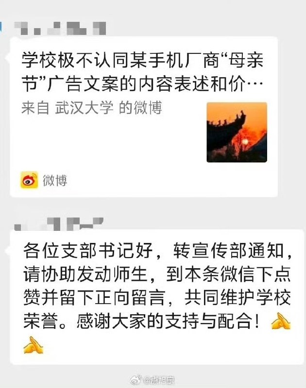 后续:5月10日，武汉大学声明引发争议后，网传该校发动师生在武大官博评论区发表正向言论洗评论