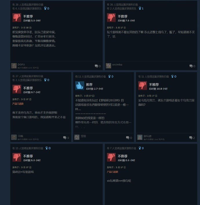 乌克兰游戏公司推出“支持者DLC”遭中国区玩家集中打低分网友投稿：近日，乌克兰游戏公司 Pushka Studios 在游戏平台 Steam 上架了一款 游戏《无尽猎杀》