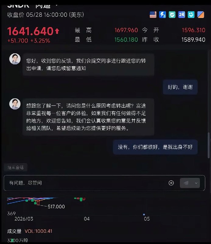 5月28日，一位用户联系富途客服，称要转出资金
