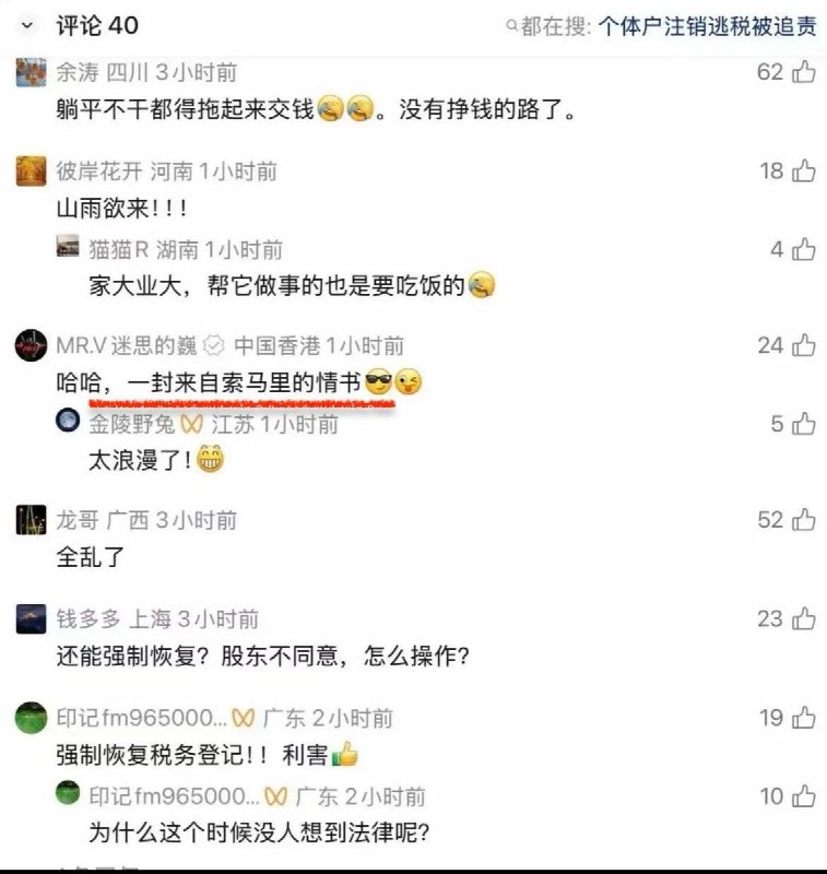 强制恢复税务登记：“来自索马里的情书”近日，江西一批注销个体户被强制恢复税务登记引发网民对中国政府加大税收征收力度的担忧，有会计从业人员表示，“生平第一次遇见注销的公司被强制恢复登记了”