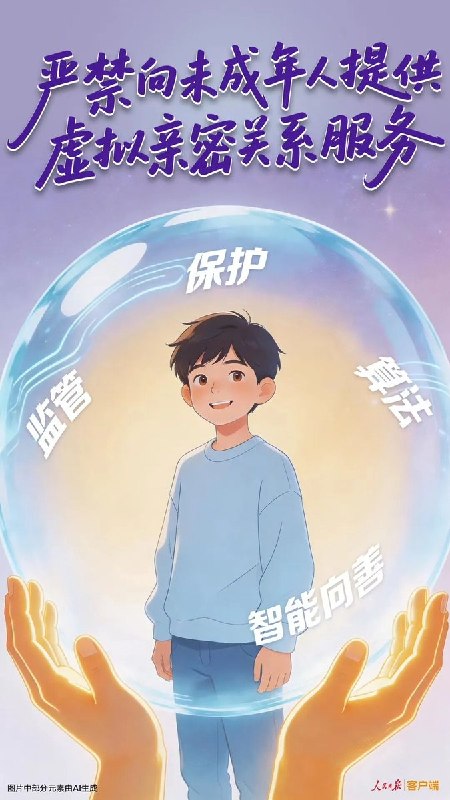 近日，国家网信办等五部门联合公布新规：不得向未成年人提供虚拟亲属、虚拟伴侣等虚拟亲密关系的服务；向不满十四周岁未成年人提供其他拟人化互动服务的，应当取得未成年人的父母或者其他监护人的同意