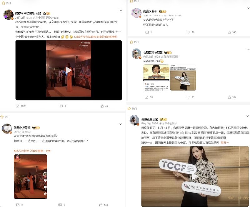 “台湾欢迎林志玲 「脱中返台」、出任文策院董事，林志玲火速请辞，但参演剧集疑惨遭除名”日前，台湾文策院宣布林志玲为新任董事