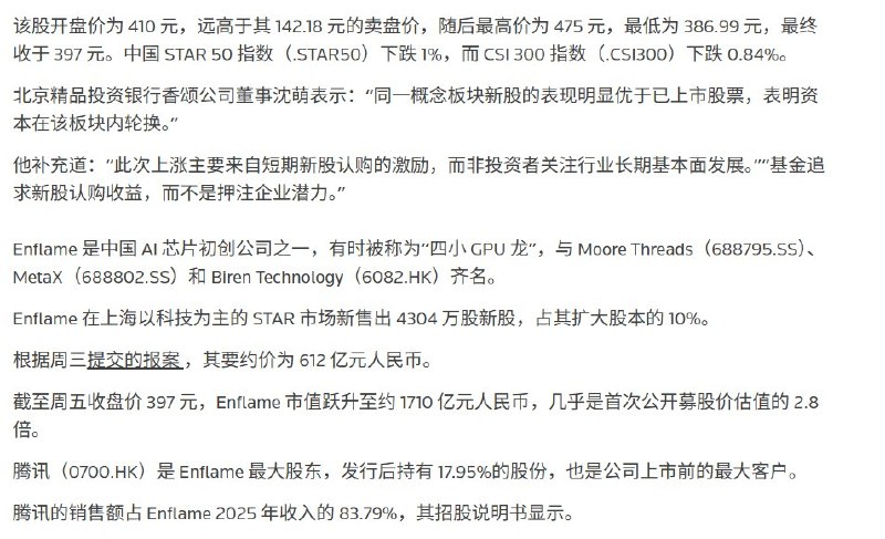 9月11日，国产AI芯片企业燧原科技在科创板上市，收盘397元，较发行价上涨179.22%，市值超过1700亿元