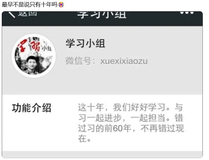 “不是说好只有十年吗” 6月13日，有网友翻出一张早年微信号“学习小组”的资料页截图  该账号微信号功能介绍写着：“这十年，我们好好学习