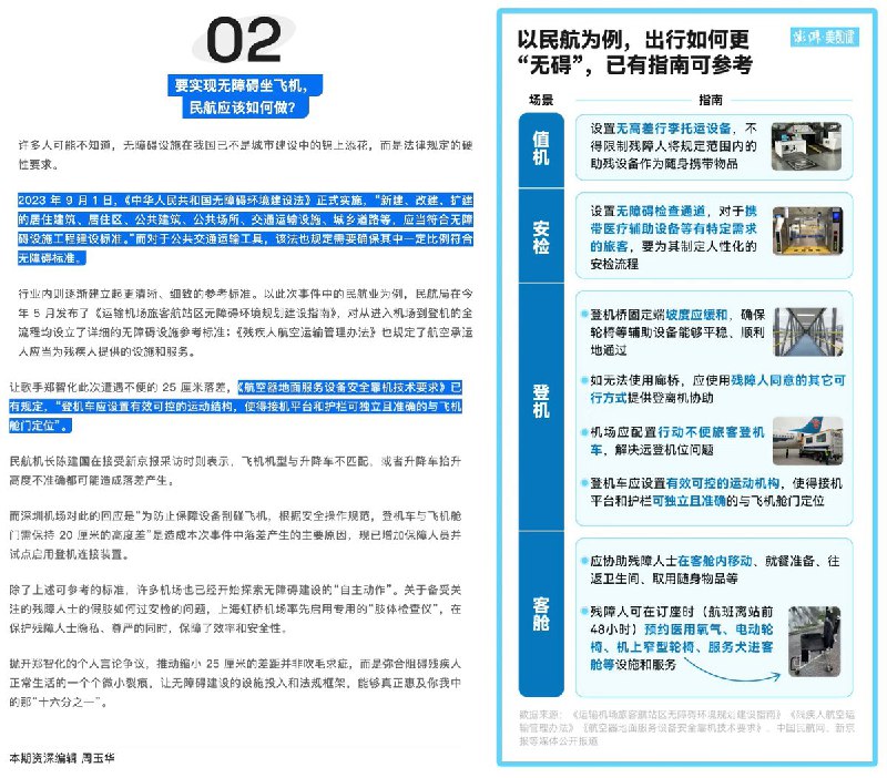 澎湃新闻：郑智化的控诉和道歉背后，残障人群出行有多难---如何填平出行的“高度差”10 月 25 日，歌手郑智化发文自述在深圳机场登机时，因登机车与机舱门存在 25 厘米高度差，轮椅无法直接推入，最终“连滚带爬”进入机舱