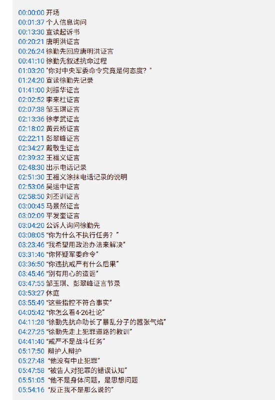 RT @xumouren_yt: 徐勤先的6小时庭审，上了字幕何注释，并且加上了时间戳，方便调阅：查看原文