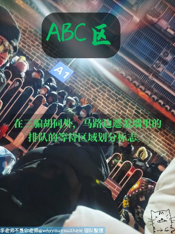今天的 #上访词典 词条是 ABC区：在三骗胡同外，马路边遮羞墙里的排队的等待区域划分标志