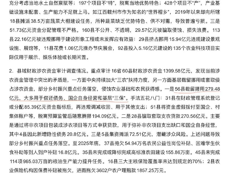 巧立名目给自己单位发放奖励，地方化债“一删了之”，截流挪用涉农资金用于偿还贷款和基层“三保”