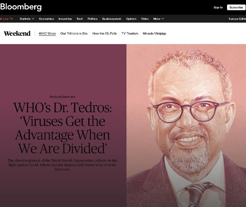 2月27日，彭博社报道，世卫组织总干事 谭德塞 在接受彭博社专访时表示，对未能从中国获得充分透明的新冠病毒相关信息感到失望