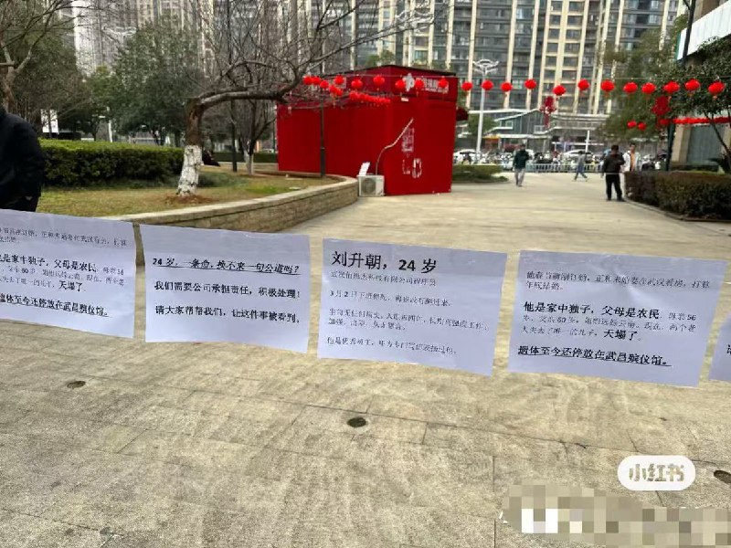网友投稿：3月2日，武汉佰思杰有限公司，一24岁程序员猝死，家属张贴告示维权据家属张贴的告示，这位程序员是年仅24岁，为家中独子，父母是农民，此前没有任何疾病史，入职近四年，长期高强度工作加班，被评为优秀员工