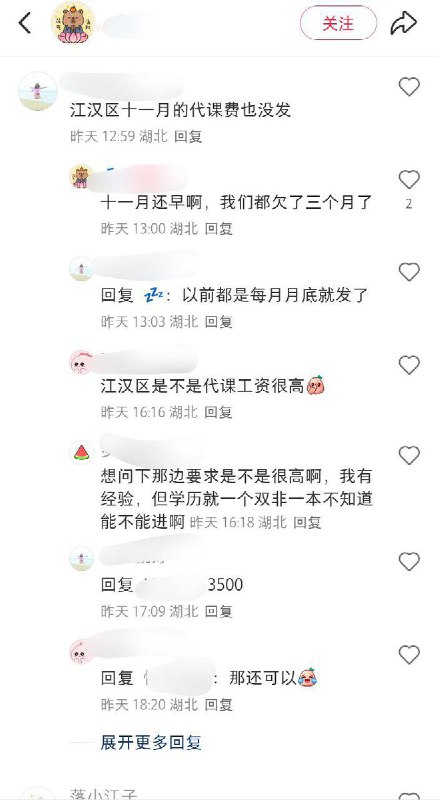 12月2日，湖北武汉黄陂区，一名临聘教授吐槽自己三个月没发过工资了，评论区体制内网友纷纷表示自己也遇到了类似的情况