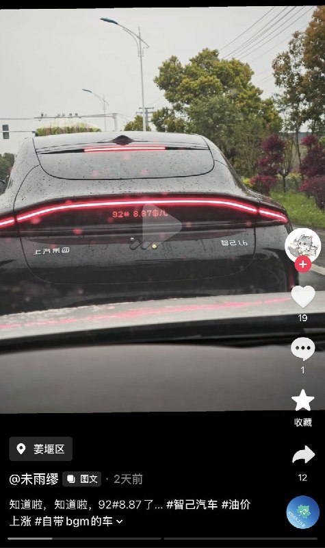 随着中国油价的大幅攀升，一些智己新能源车车主，将车尾灯设置显示95油价，以此嘲笑油车车主