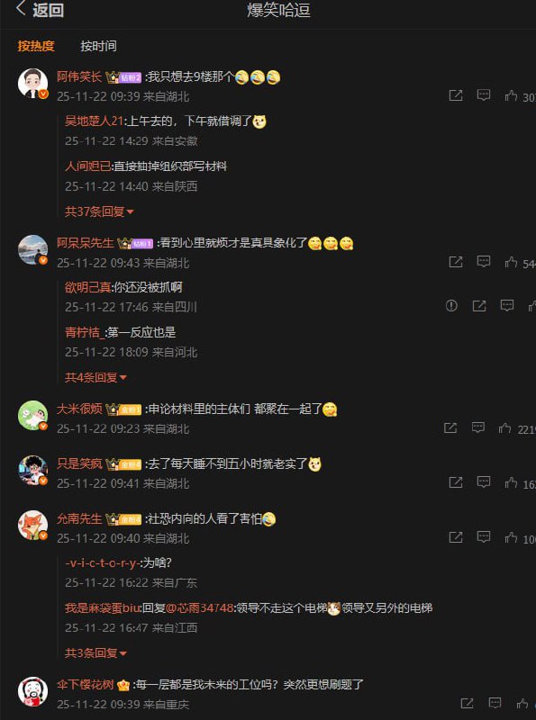 近期，一段网络视频《考公的动力在电梯里具象化了》走红，视频中的政府办公楼电梯，将科层体系的权力结构以最直观的方式分阶级展示出来：从上至下依次是时为办公厅，市纪检委，组织部等