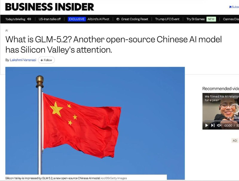 GLM-5.2：又一款令硅谷震惊的中国开源AI模型6月22日，据《商业内幕》报道，中国-5.2近日在硅谷引发热议，其热度堪比去年DeepSeek R1横空出世时的轰动效应